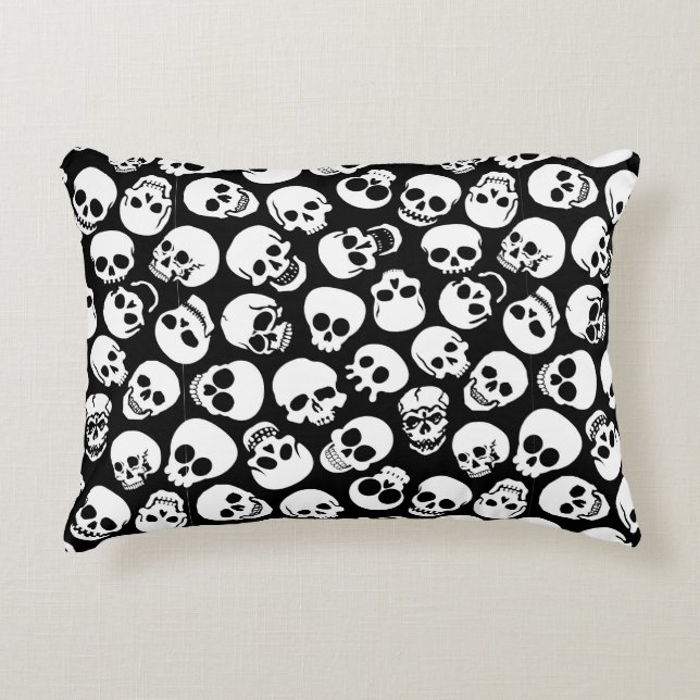 Skulls in Black Background Pattern Accent Pillow (Front)