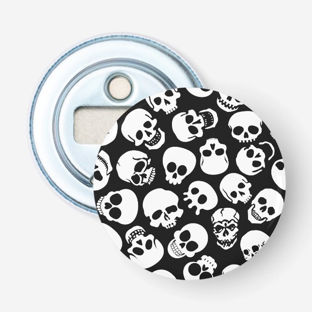 Skulls in Black Background Pattern Bottle Opener (Front)
