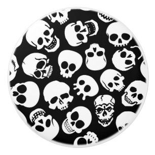 Skulls in Black Background Pattern Ceramic Knob