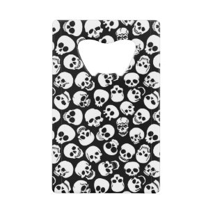 Skulls in Black Background Pattern Credit Card Bottle Opener