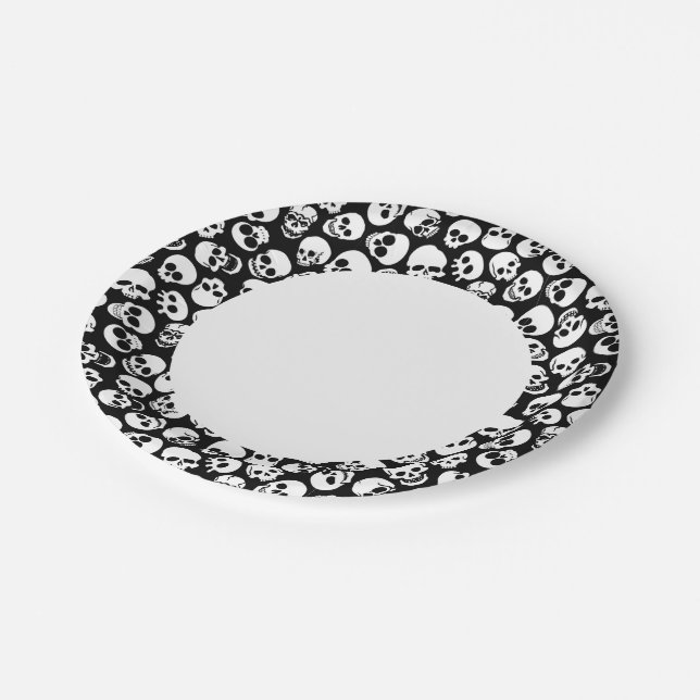 Skulls in Black Background Pattern Paper Plate (Angled)