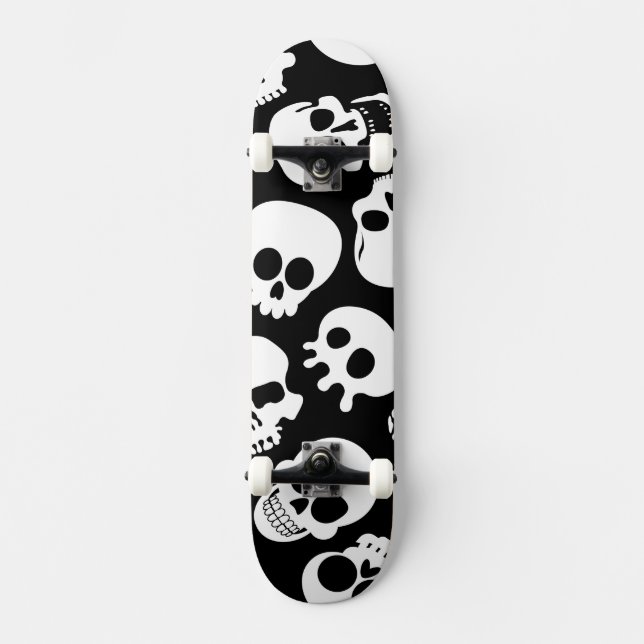 Skulls in Black Background Pattern Skateboard (Front)