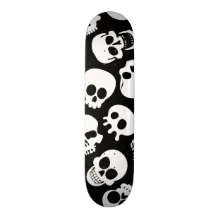 Skulls in Black Background Pattern Skateboard