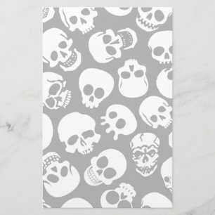 Skulls in Black Background Pattern Stationery