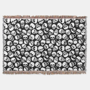 Skulls in Black Background Pattern Throw Blanket