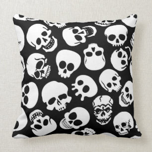 Skulls in Black Background Pattern Throw Pillow