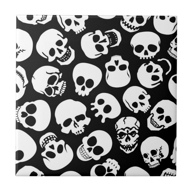 Skulls in Black Background Pattern Tile (Front)