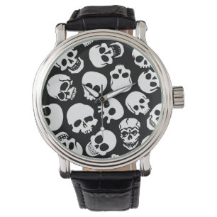 Skulls in Black Background Pattern Watch