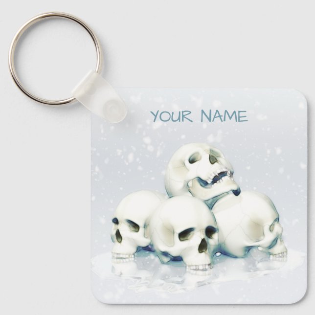 Skulls in the snow. Personalized Keychain (Front)