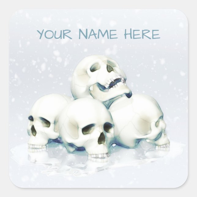 Skulls in the snow. Personalized Square Sticker (Front)