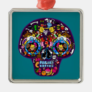 SKULLS - Kawaii Doodle Sugar Art by LeahG Metal Ornament