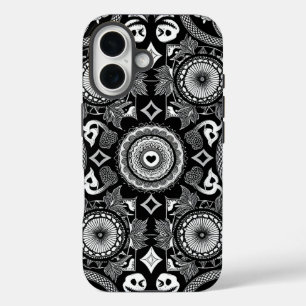 Skulls & Mandalas Ornamental (Black & White) iPhone 16 Case