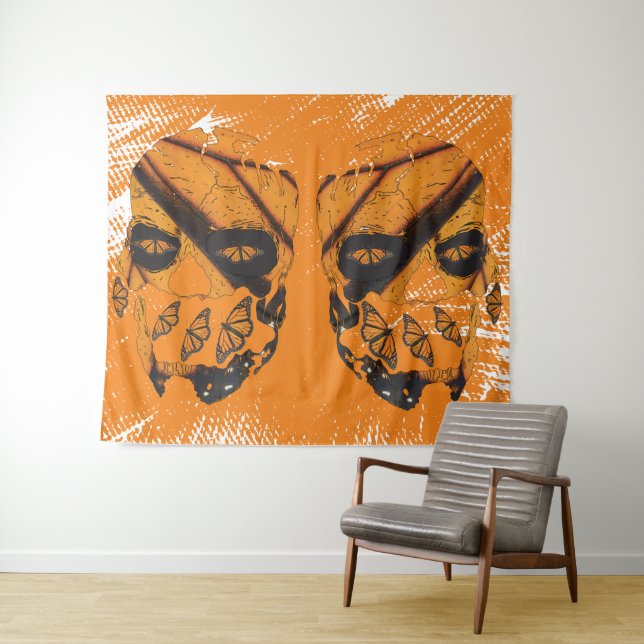 Skulls & Monarch Butterfly Tapestry (In Situ (Horizontal))