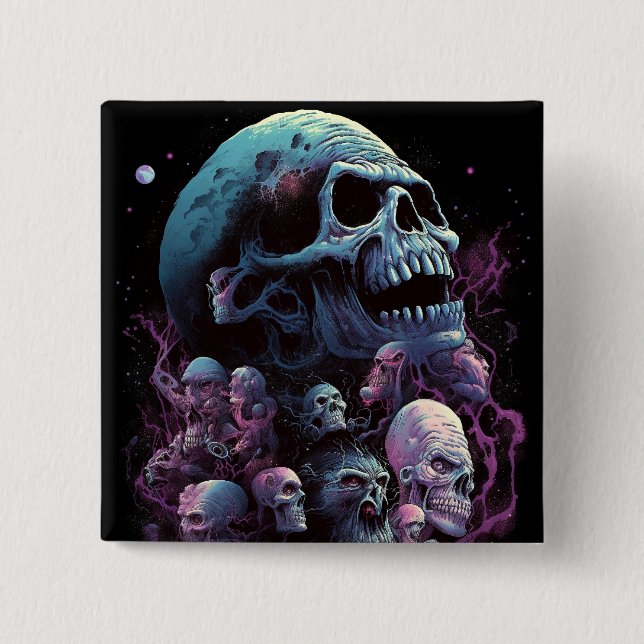 Skulls Monsters Horror Art 2 Inch Square Button (Front)