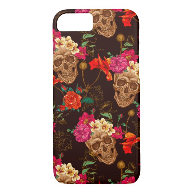 Skulls 'n Roses Pattern Case-Mate iPhone Case (Back)
