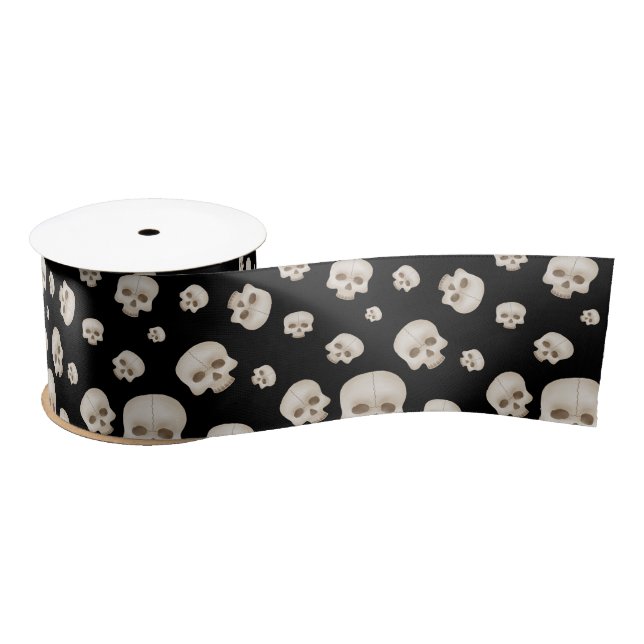 Skulls on Black Satin Ribbon – Gothic Halloween (Spool)