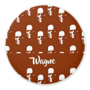 Skulls on brown custom ceramic knob