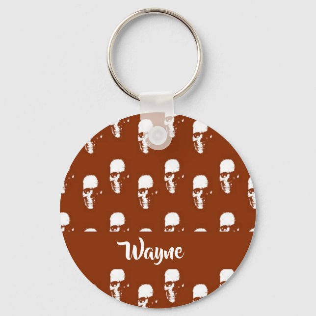 Skulls on brown custom keychain (Front)