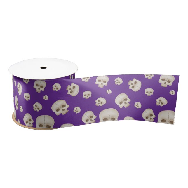 Skulls on Purple Satin Ribbon – Gothic Halloween (Spool)
