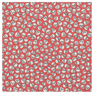 Skulls on Red Combed Cotton Fabric