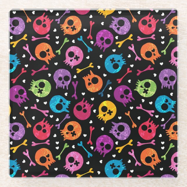 Skulls pattern 2 glass coaster (Front)