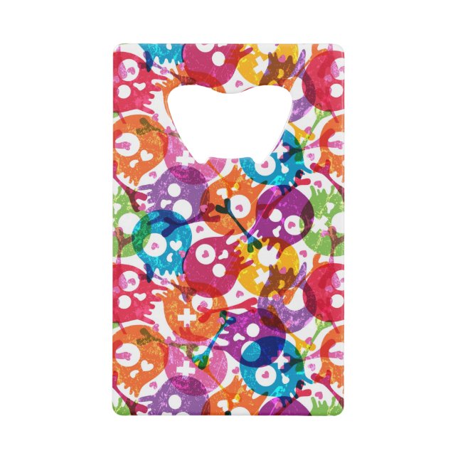 Skulls pattern 3 credit card bottle opener (Front)
