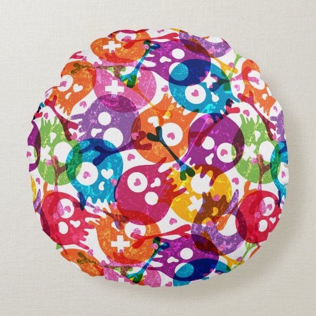 Skulls pattern 3 round pillow (Front)