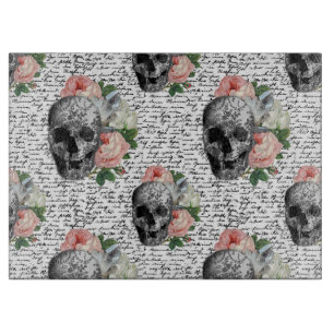 Skulls & Pink Roses Cutting Board