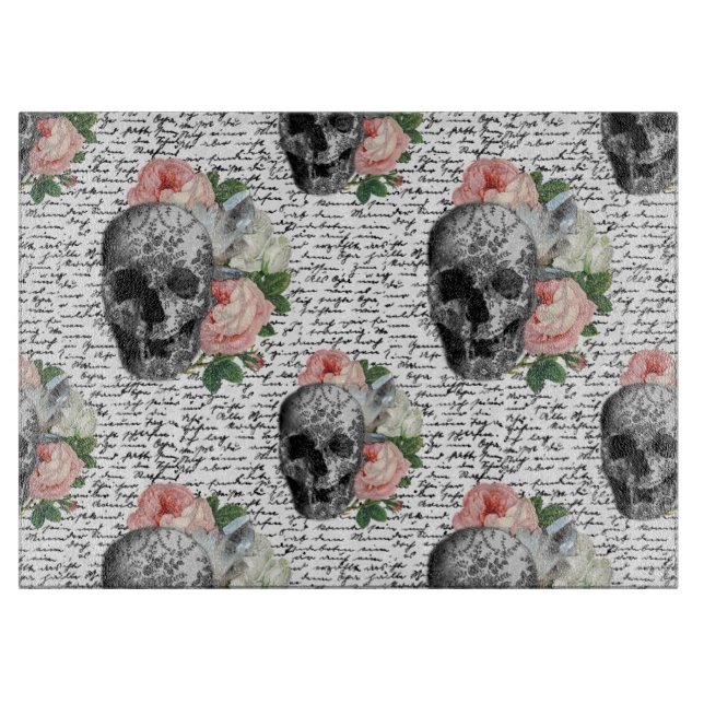 Skulls & Pink Roses Cutting Board (Front)