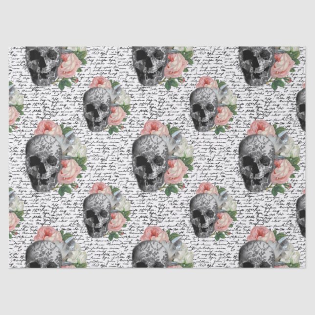 Skulls & Pink Roses Tissue Paper (Front)