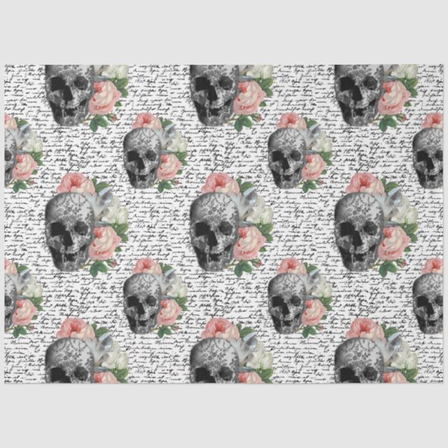 Skulls & Pink Roses Tissue Paper (Front)