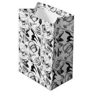 Skulls Pumpkins Broomsticks Bats Halloween Medium Gift Bag
