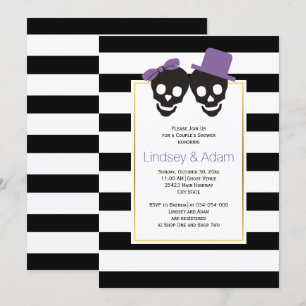Skulls purple Halloween wedding couples shower Invitation