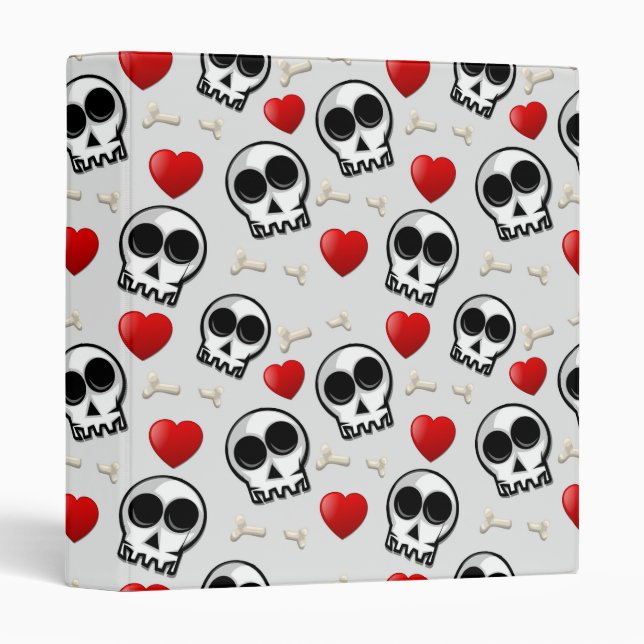 Skulls & Red Hearts Halloween Pattern Binder (Front/Spine)