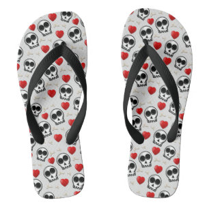 Skulls & Red Hearts Halloween Pattern Flip Flops