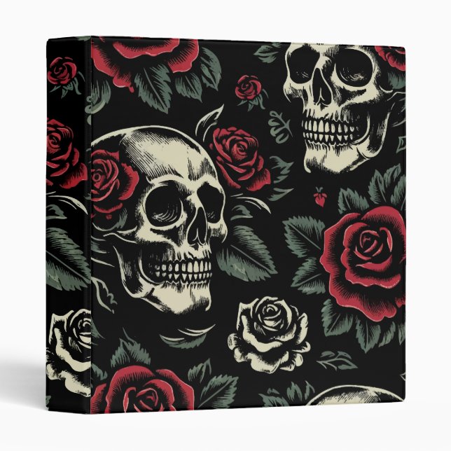 Skulls & Red Roses Gothic Floral  Binder (Front/Spine)