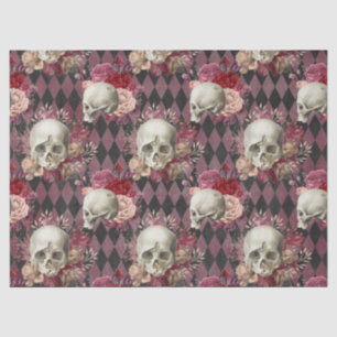 Skulls Roses and Pink Purple Chequered Decoupage Tissue Paper