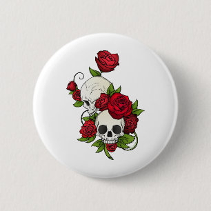Skulls Roses Día de Muertos 2 Inch Round Button