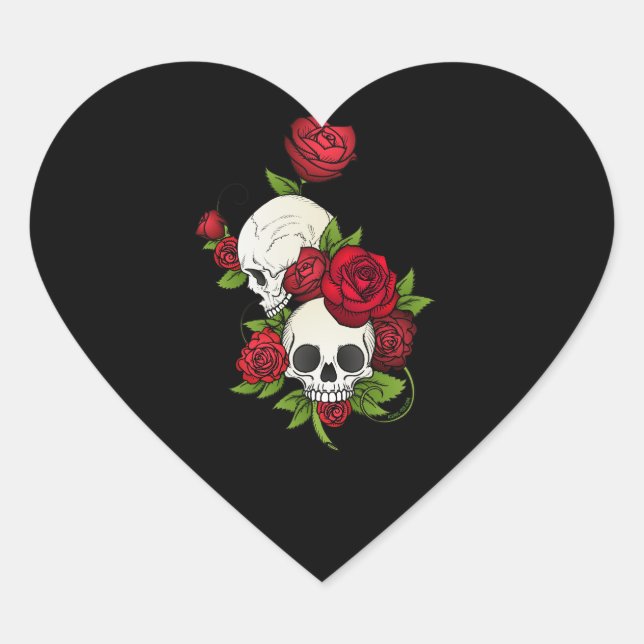 Skulls Roses Día de Muertos Heart Sticker (Front)