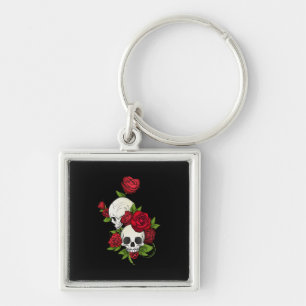 Skulls Roses Día de Muertos Keychain