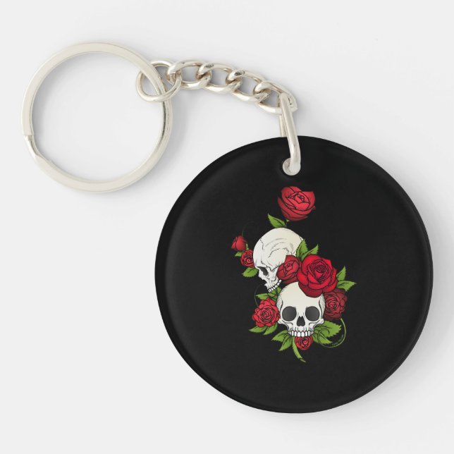 Skulls Roses Día de Muertos Keychain (Front)