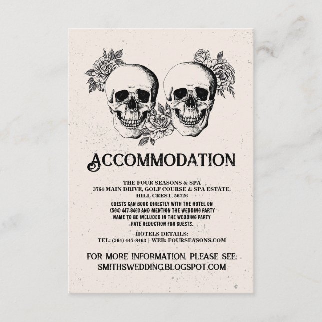 Skulls Roses Mr & Mrs Accommodation Wedding Cards (Front)