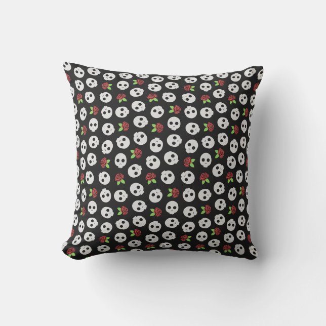 Skulls & Roses Throw Pillow (Front)