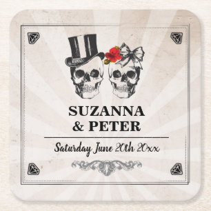 Skulls Rustic Roses Coasters Wedding Skull Party