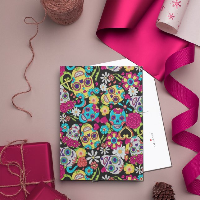 Skulls Skeleton Gardener | Floral Sugar Skulls Announcement Postcard (Creator Uploaded)