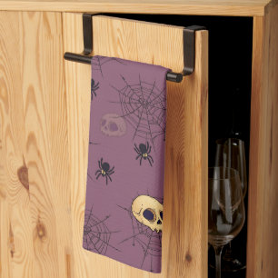 Skulls Spiders Spiderwebs Purple Halloween Kitchen Towel