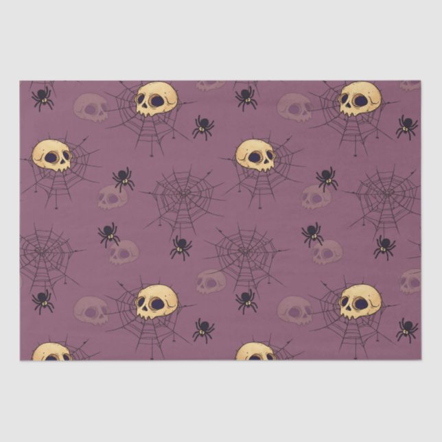 Skulls Spiders Spiderwebs Purple Halloween Tissue Paper (Front)