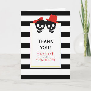 Skulls stripes Halloween wedding Thank You photo Card