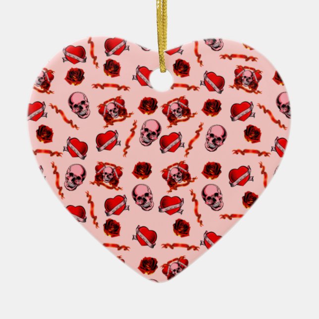 Skulls Valentine Ceramic Ornament (Front)