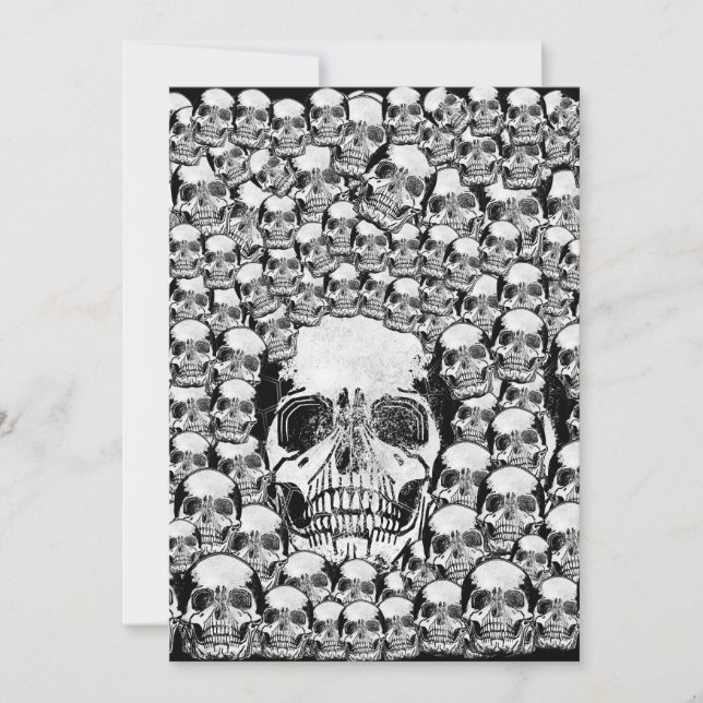 SKULLS WALL DEATH DEAD SKELETON BLACK WHITE INVITATION (Front)